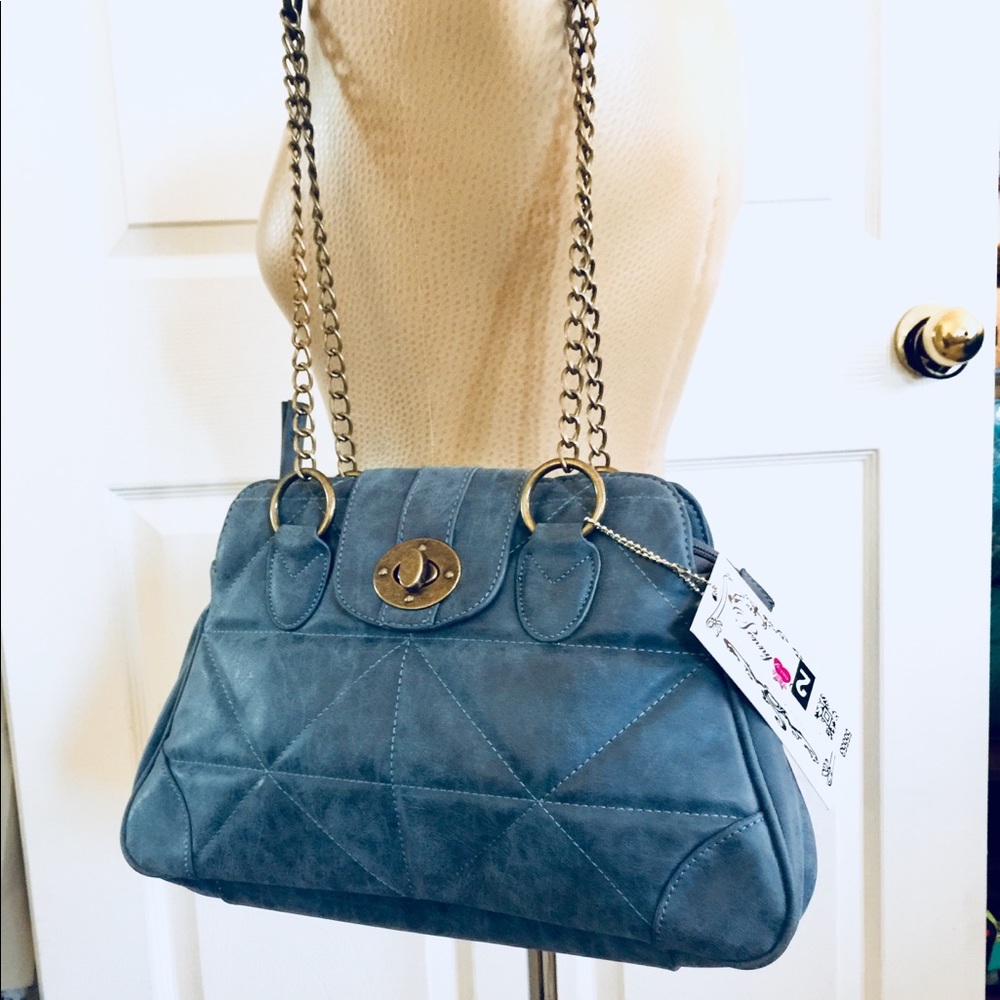 TRENDY BLUE QUILTED SHOULDER BAG